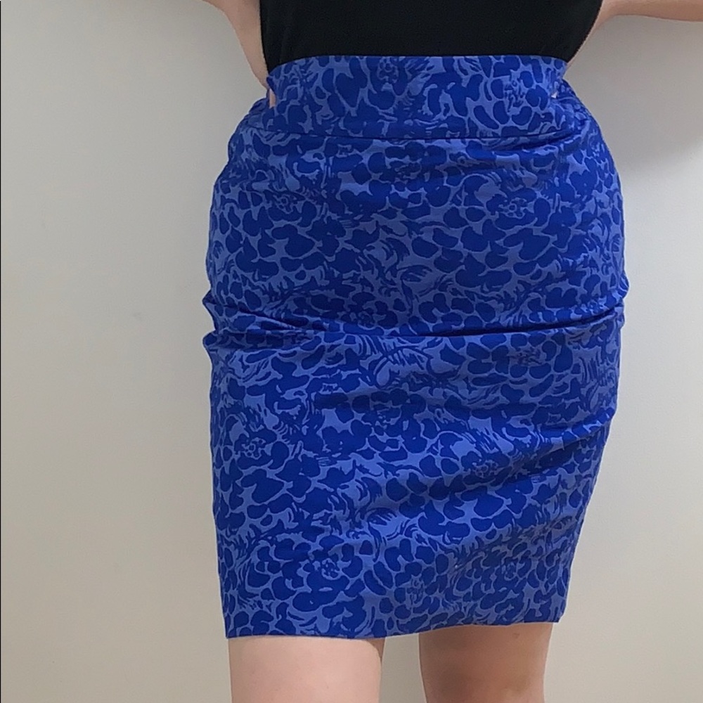 Loft Blue Floral Print Work Skirt